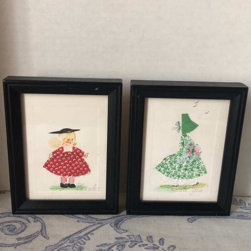 Vintage framed fabric cut out art